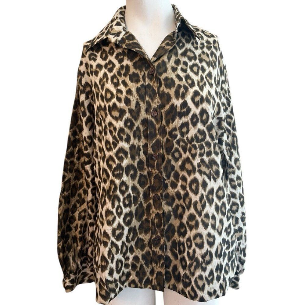 Ladies Size 16 Cheetah Animal Print Button Front Blouse Vintage
